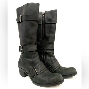 G Series Women's Black Leather Side Zip Biker Boots - Size US 7.5 B